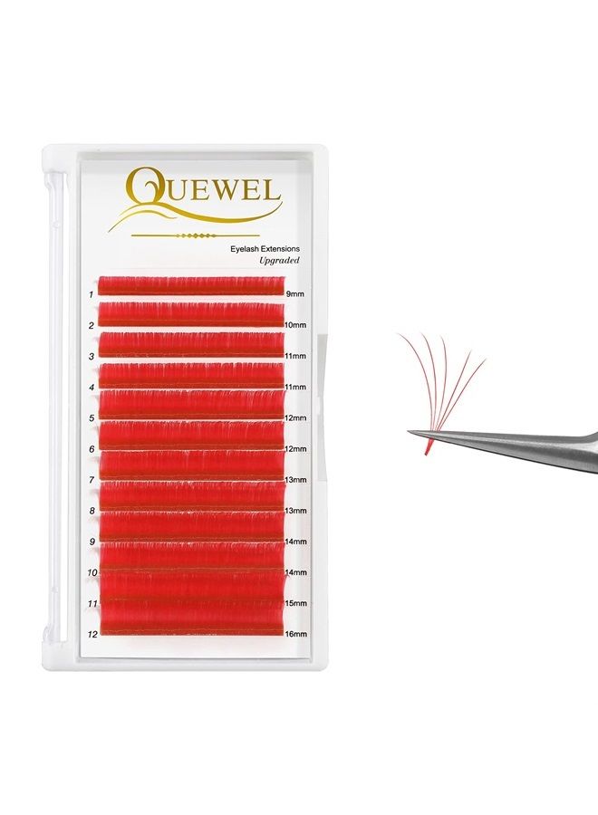 Easy Fan Volume Lashes .07 D Curl Red Volume Lash Extensions 9-16mm Mixed Lash Tray Color Lashes Extension Self Fanning 2D-10D Volume Eyelash Extensions by QUEWEL (Red 0.07 D 9-16mm)