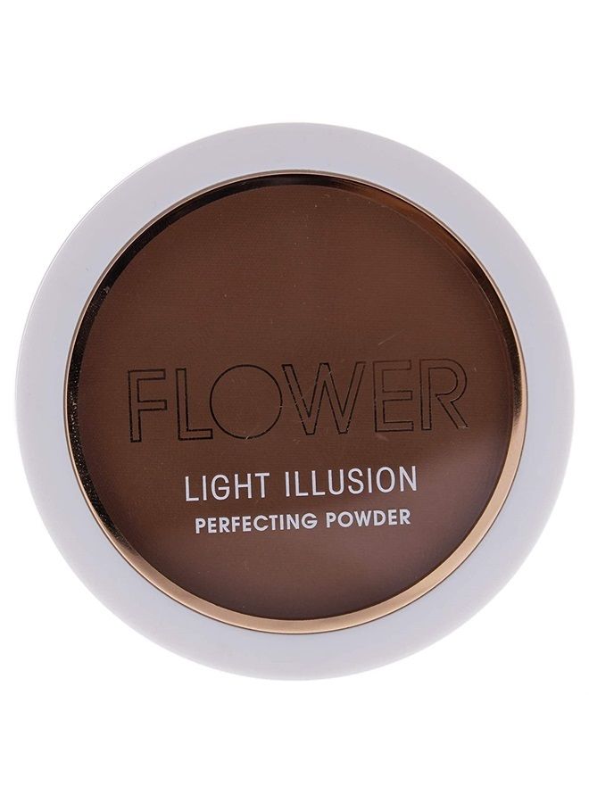 Flower Beauty Light Illusion Perfecting Powder - Pressed Powder Face Makeup, Buildable Medium Coverage with Blurring Pigments, Includes Mirror & Sponge (Mocha)