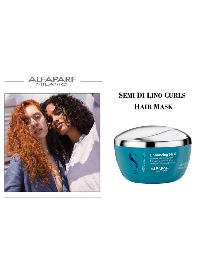 Semi Di Lino Curls Enhancing Mask for Wavy and Curly Hair - Hydrates and Nourishes - Reduces Frizz - Protects Against Humidity - Vegan-Friendly Formula - 6.84 oz.