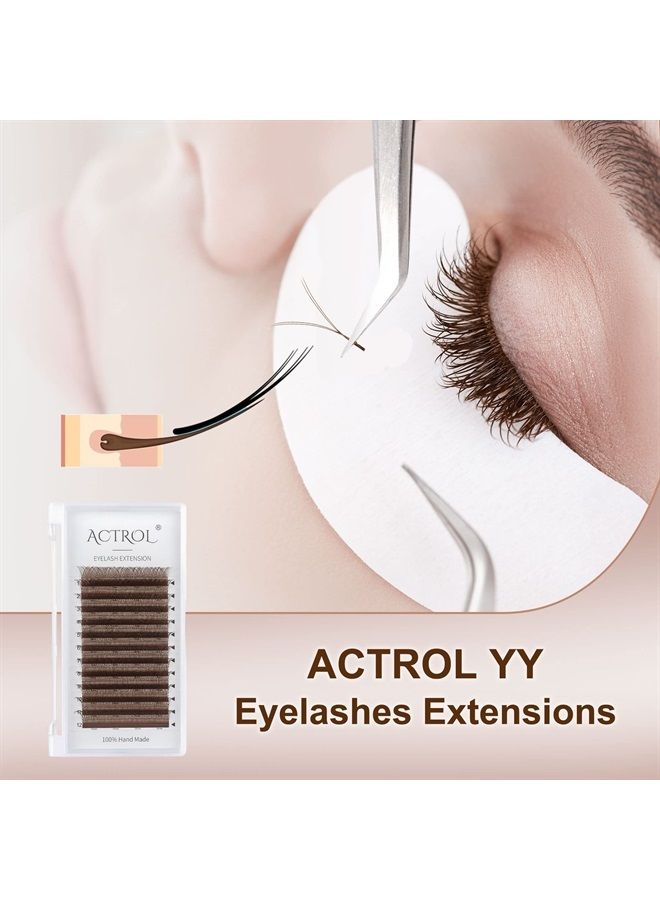 YY Eyelashes Extension Lashes Brown C Curl 0.07mm 8-15mm Mixed Lash Volume Extension Easy Fans Y Shaped Premade Soft Eyelashes Supply