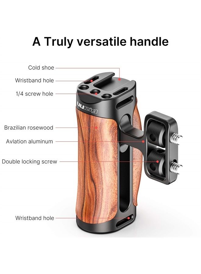 R075 Wooden Handle Grip Left Right Compatible for Sony A6400 A6600 A7III A7IV Nikon Canon Panasonic Camera Cage, for iPhone/Smartphone Video Rig Video-graphy Accessories Mobile Filming 1/4