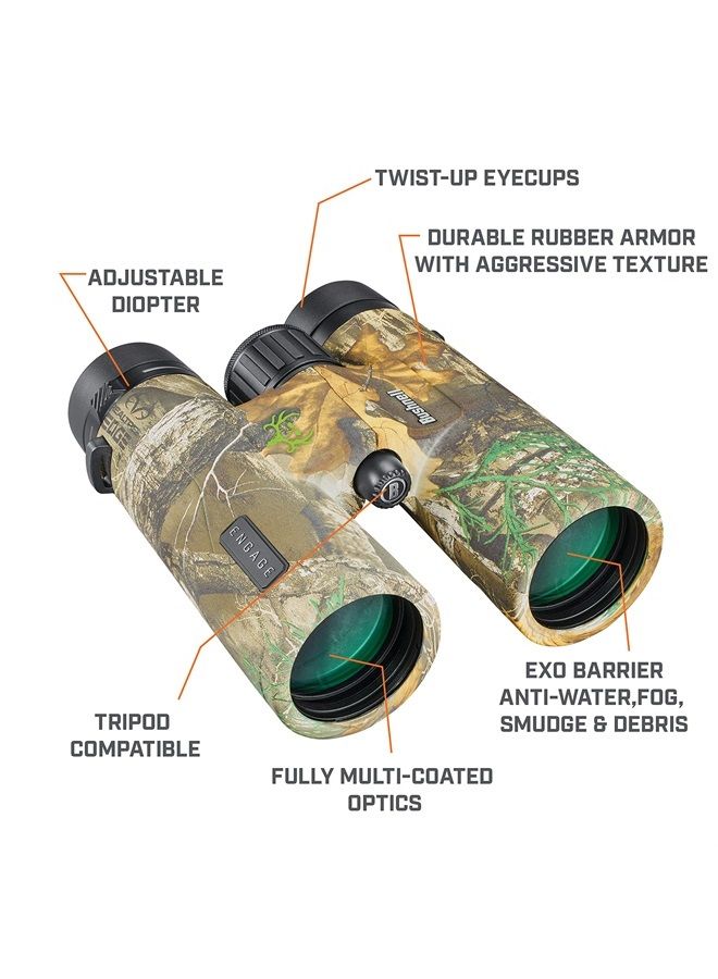 Engage X 10x42mm Binoculars, IPX7 Waterproof and Lightweight Binoculars for Hunting, Travel, and Camping in Realtree Bone Collector Camo