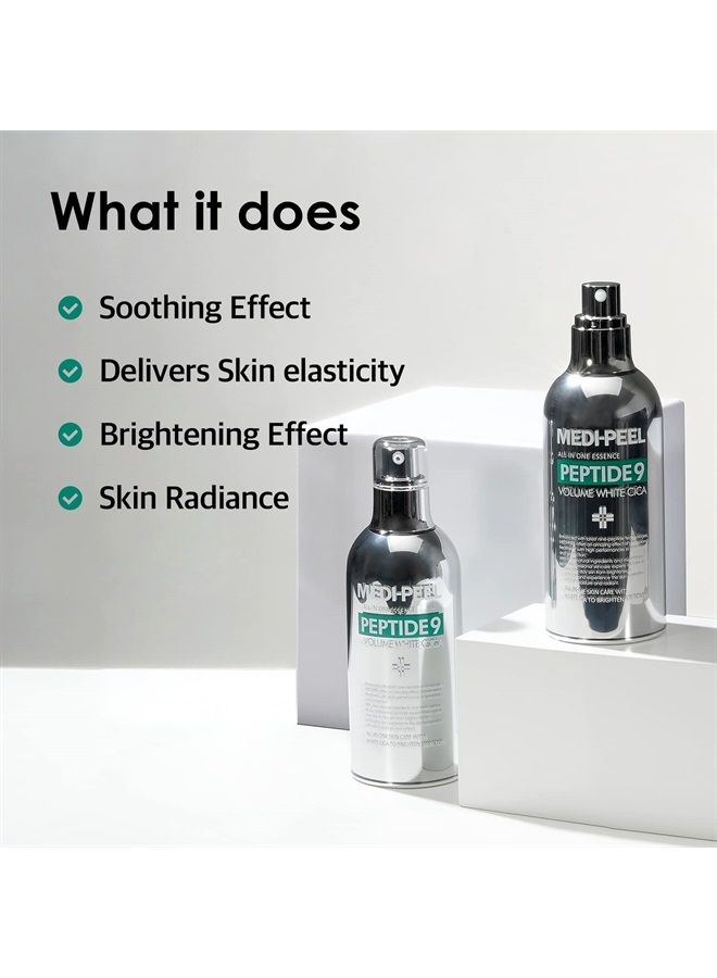 MEDI-PEEL Peptide 9 Volume White Cica Essence 3.38 fl.oz. / 100ml | White Cica Bubble and Peptides Brightening Skin | Korean Skincare, For All Skin Types