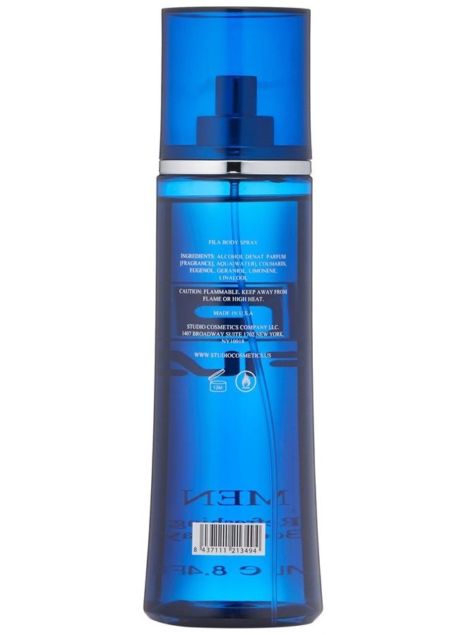 FILA Refreshing Body Spray for Men - Cool, Clean, Fresh Men's Fragrance - Infused With Notes Of Bergamot, Cardamom, and Pepper - Trendy, Rectangular, Streamlined, Portable Bottle Design - 8.4 Oz