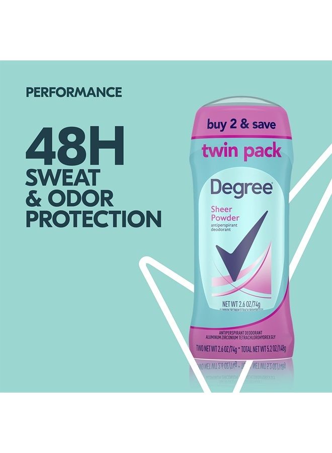 Degree Original Antiperspirant Deodorant 48-Hour Sweat And Odor Protection Sheer Powder Antiperspirant For Women 2.6 Ounce (Pack of 2)