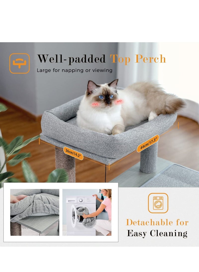 Cat Tree 89cm Wooden Cat Tower with Double Condos Spacious Perch Fully Wrapped Scratching Sisal Posts and Replaceable Dangling Balls 89x48x44cm