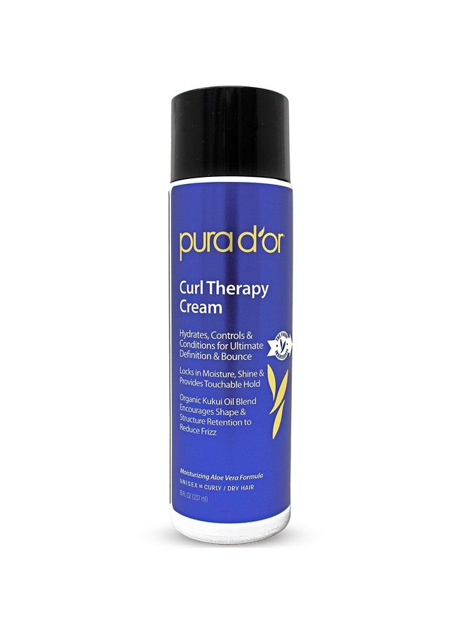 Curl Therapy Leave-In Styling Cream (8oz) For Curly, Wavy or Frizzy Hair, Hydrates & Conditions, Gentle Sulfate Free Formula Infused with Natural Ingredients, Men & Women