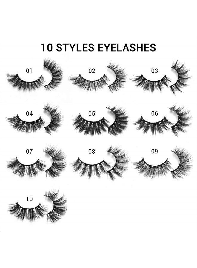 Mink Lashes -10 Pairs 6D Faux Lashes Pack - Self Adhesive Eyelashes Fake Lashes Natural Look Reusable False Eyelashes Wispy Fluffy Cat Eye |Mixed