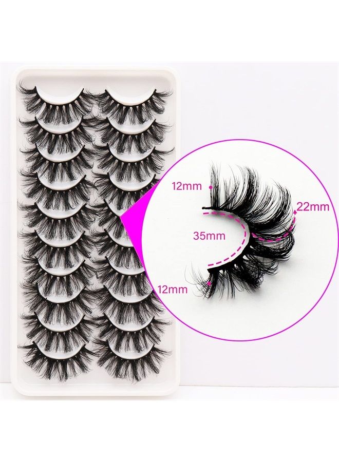 Lashes Fluffy & Wispy Faux Mink Eyelashes Criss-cross False Lashes 10 Pairs Pack 22mm Long Fake Eyelashes for Women (6D23)