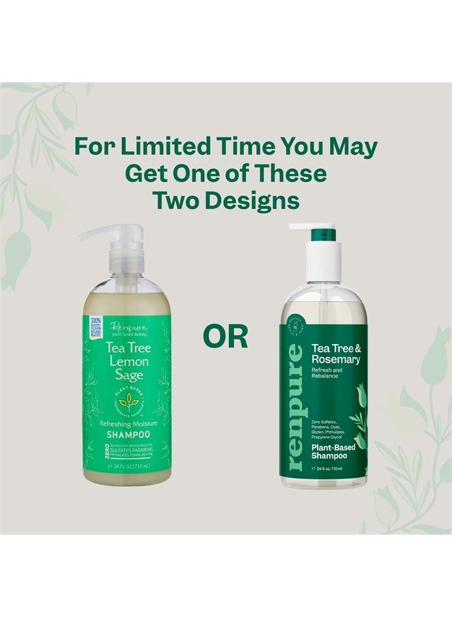 Renpure Plant Based Tea Tree and Rosemary Refresh and Rebalance Shampoo - Soothes Dry Scalp - Delivers Moisture and Shine - Rids Hair of Grime - Dye Free - Recyclable, Pump Bottle Design - 24 fl oz