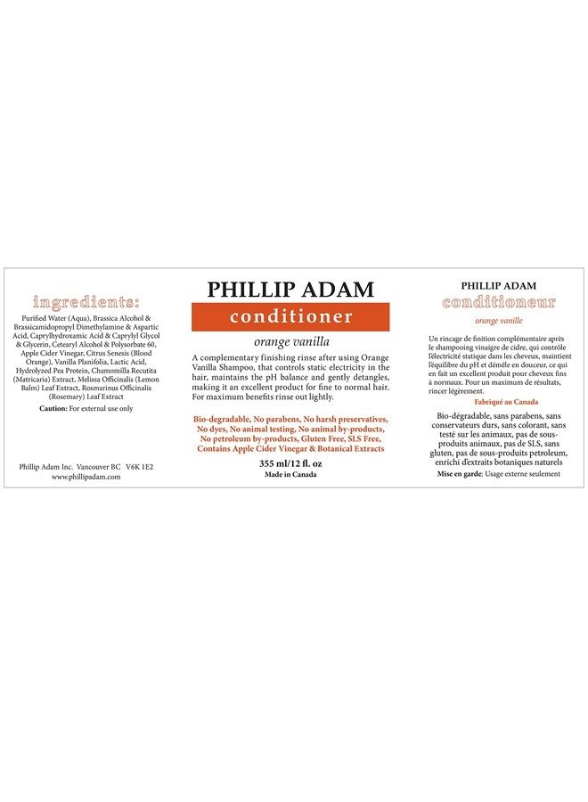 Orange Vanilla Conditioner for Smooth and Shiny Hair - No Harsh Chemicals - Safe for Color Treated Hair - Delicious Natural Scent - 12 Ounce