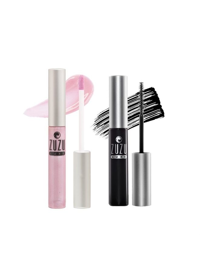 Sheer Lip Gloss GIFTSET, Natural Lip Gloss, Paraben Free, Vegan, Gluten-free, Cruelty-free, Non GMO, 0.17 oz (Divinity Gloss/ Onyx Mascara)