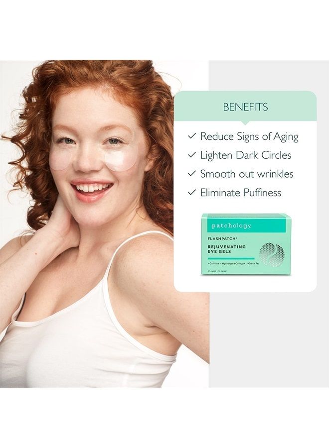 Rejuvenating Under Eye Gels - Hydrating Eye Mask w/Caffeine, Hydrolyzed Collagen & Centella Asiatica- Under Eye Patches For Dark Circles - Minimize Puffiness & Wrinkle Reducer - 30 ​Pairs