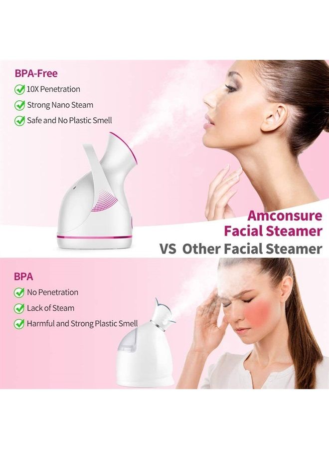 Facial Steamer - Nano Ionic Facial Steamer Warm Mist Moisturizing Face Steamer Home Sauna SPA，Pores Cleanse Clear Blackheads Acne Impurities Skin Cares - 5 Piece Stainless Steel Skin Kit