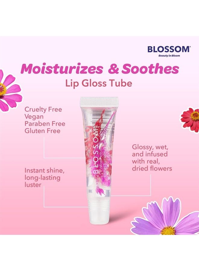 Scented Moisturizing Lip Gloss Tubes, Infused with Real Flowers, 0.3 fl. oz/9ml, Strawberry