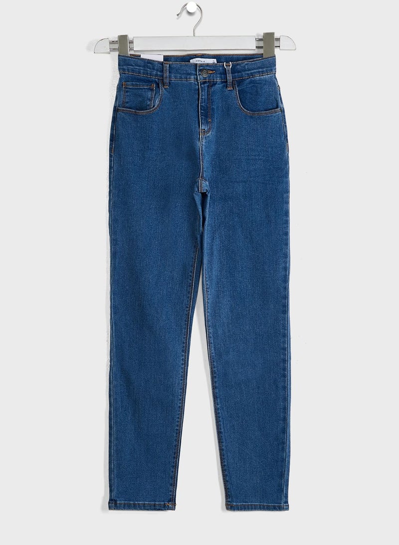 Kids Mid Wash Mom Fit Jeans