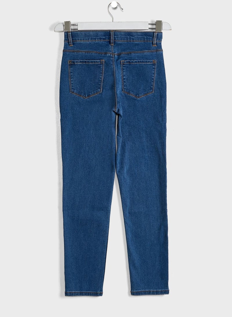 Kids Mid Wash Mom Fit Jeans