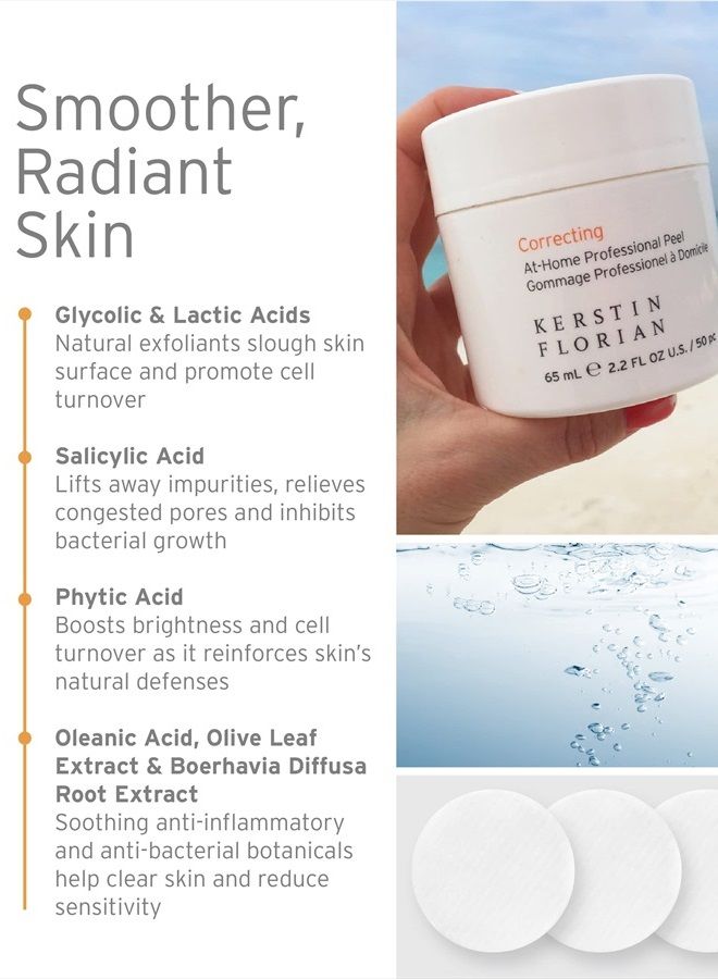 Correcting At-Home Professional Peel, Glycolic & Lactic Acid Exfoliating Pore Pads (50 individual pads)
