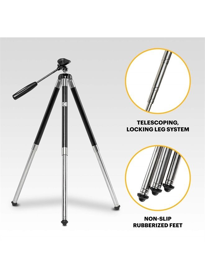 PhotoGear 42” Tripod | 8-Section Aluminum Stainless Steel Tripod w/Bluetooth Remote, Telescoping Leg-Lock Height Adjustment, 360° Ball Head, Rubber Feet, Smartphone Adapter E-Guide & Carry Case