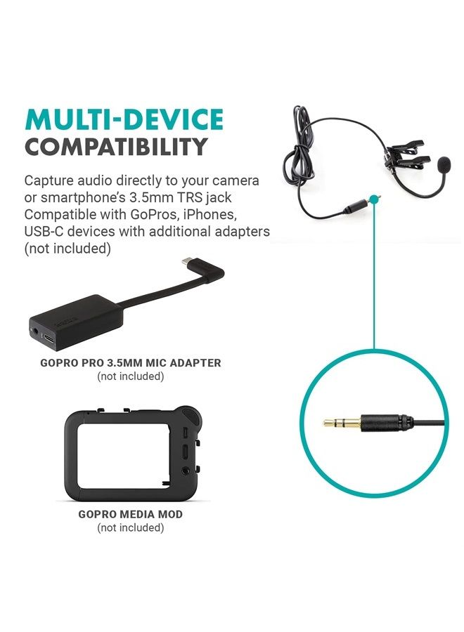 ACM400 Flexible Gooseneck Omnidirectional Microphone for Motovlogging Moto Vlog Action Cam Helmet Mic - Clip on Microphone for Motorcycle Vloggers - Compatible with GoPro Media Mod