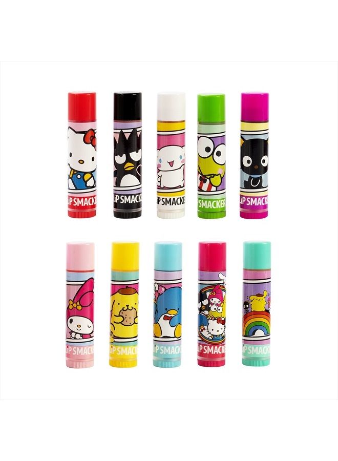 Sanrio Hello Kitty and Friends 10 Piece Flavored Lip Balm Party Pack, Clear Matte, For Kids, Men, Women, Dry Lips, My Melody, Little Twin Stars, and Chococat