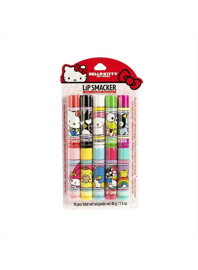 Sanrio Hello Kitty and Friends 10 Piece Flavored Lip Balm Party Pack, Clear Matte, For Kids, Men, Women, Dry Lips, My Melody, Little Twin Stars, and Chococat
