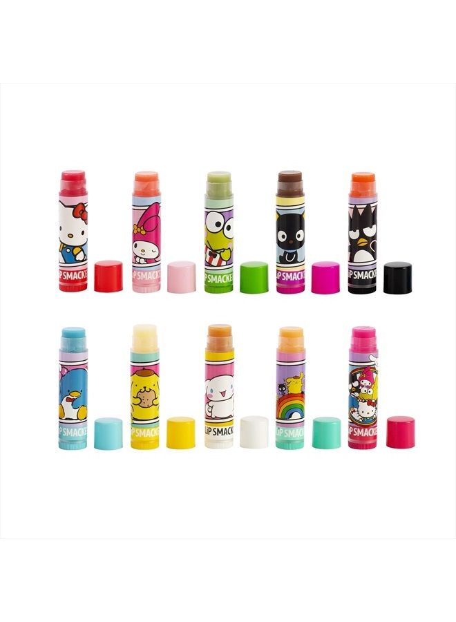 Sanrio Hello Kitty and Friends 10 Piece Flavored Lip Balm Party Pack, Clear Matte, For Kids, Men, Women, Dry Lips, My Melody, Little Twin Stars, and Chococat