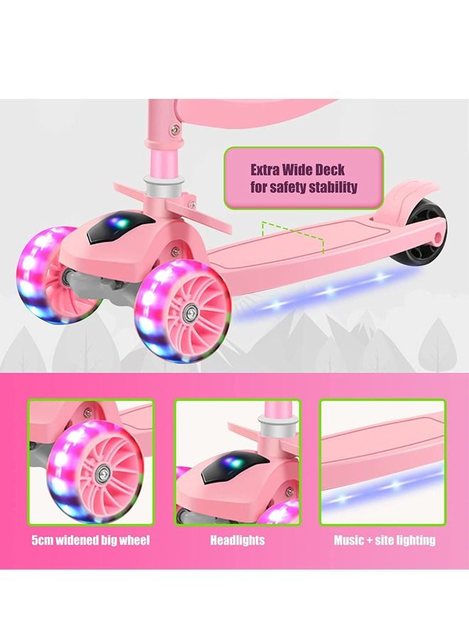 2 in 1 Scooters for Kids Toddler Scooter for Ages 2-12 Music&Light Display Kids Scooter Kick Scooter with Foldable Seat 3 Wheel Scooter and Adjustble Height