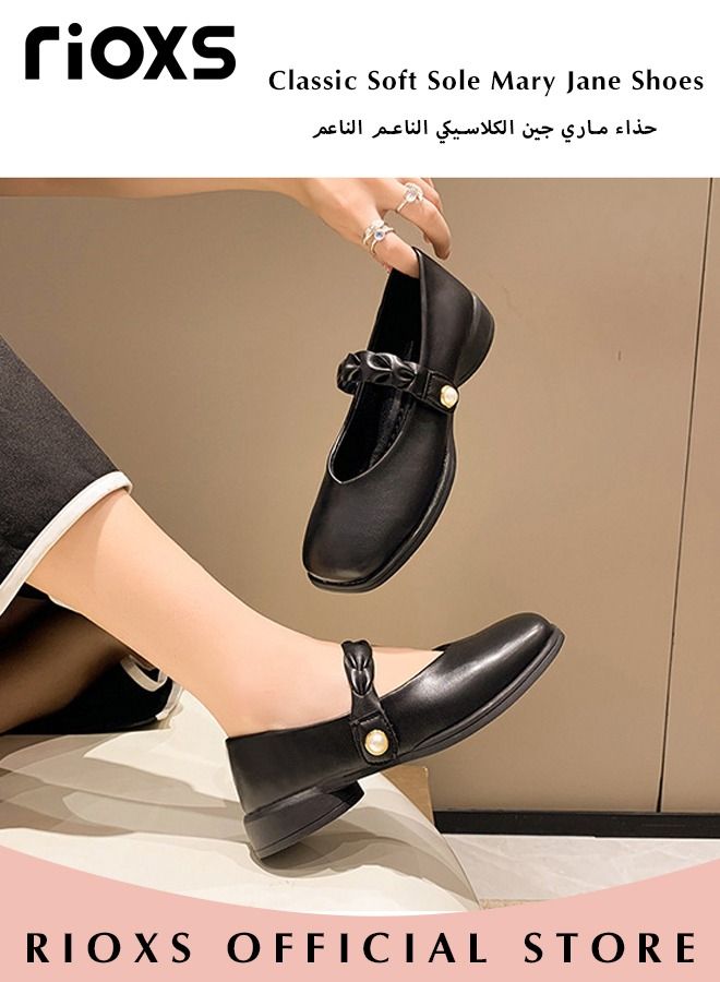 Women's Fashion Loafers Classic Soft Sole Mary Jane Shoes Square Toe Comfortable Low Heel Flats