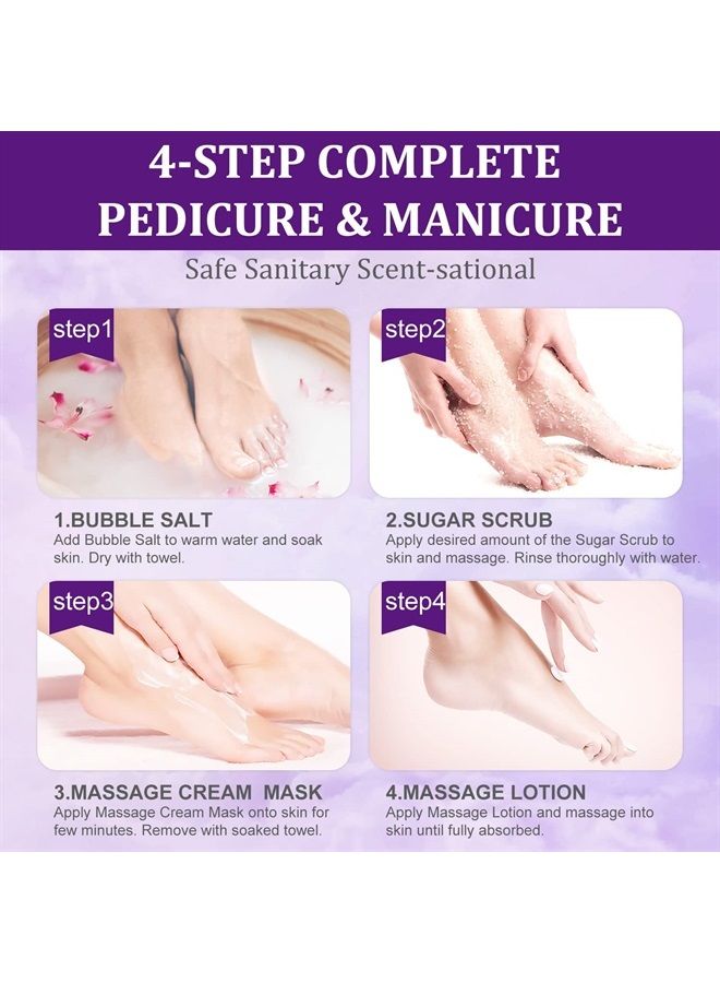 Foot Soak, Foot Spa Pedicure Set With Bath Salt, Foot Cream, Foot Scrub, Exfoliating Foot Care In a Box 4 Step Spa Pedicure Kit For Dry cracked Feet ,Lavender Foot Soak, 3 Set