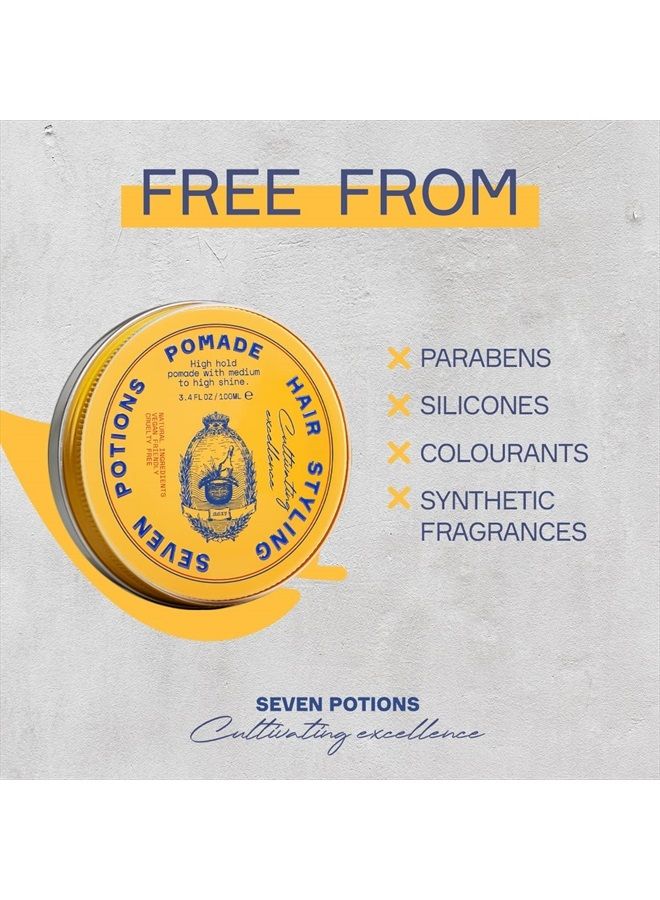 Hair Styling Pomade For Men 3.4 fl oz - High Shine - High Hold Hair Wax - Water Based - Natural, Vegan, Cruelty Free