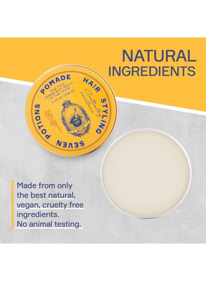 Hair Styling Pomade For Men 3.4 fl oz - High Shine - High Hold Hair Wax - Water Based - Natural, Vegan, Cruelty Free