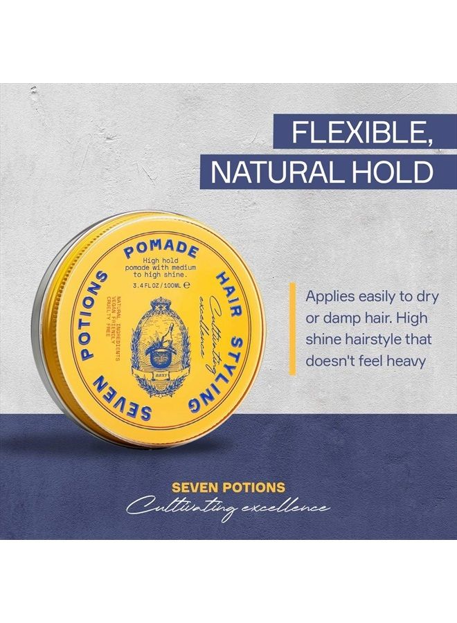 Hair Styling Pomade For Men 3.4 fl oz - High Shine - High Hold Hair Wax - Water Based - Natural, Vegan, Cruelty Free