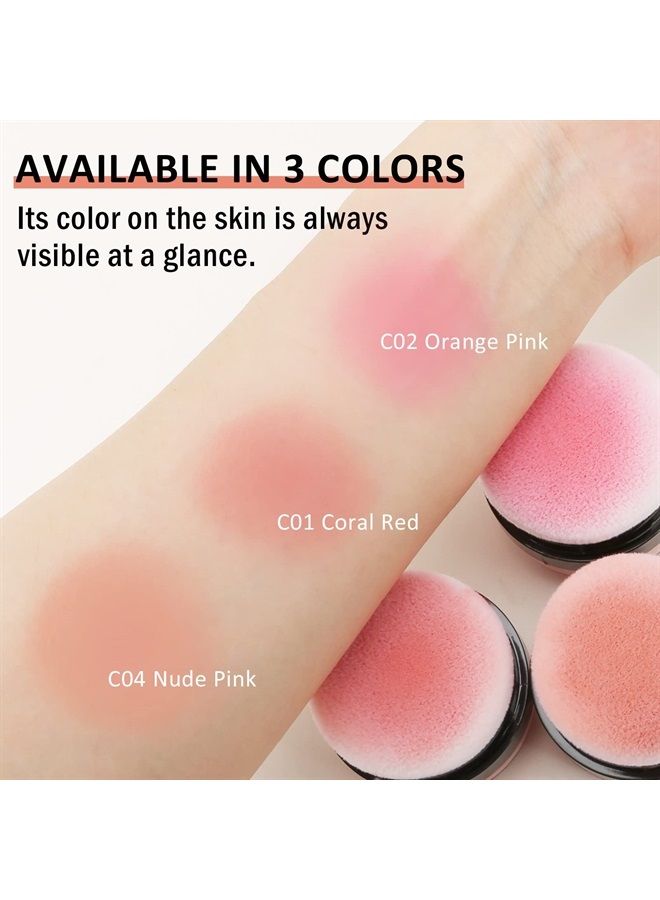 Loose Powder Blush Air Cushion Blush, Natural Blusher for Cheeks, Highly Pigmented Blush Makeup Easy to Blend Makeup Blushin, All Day Wear