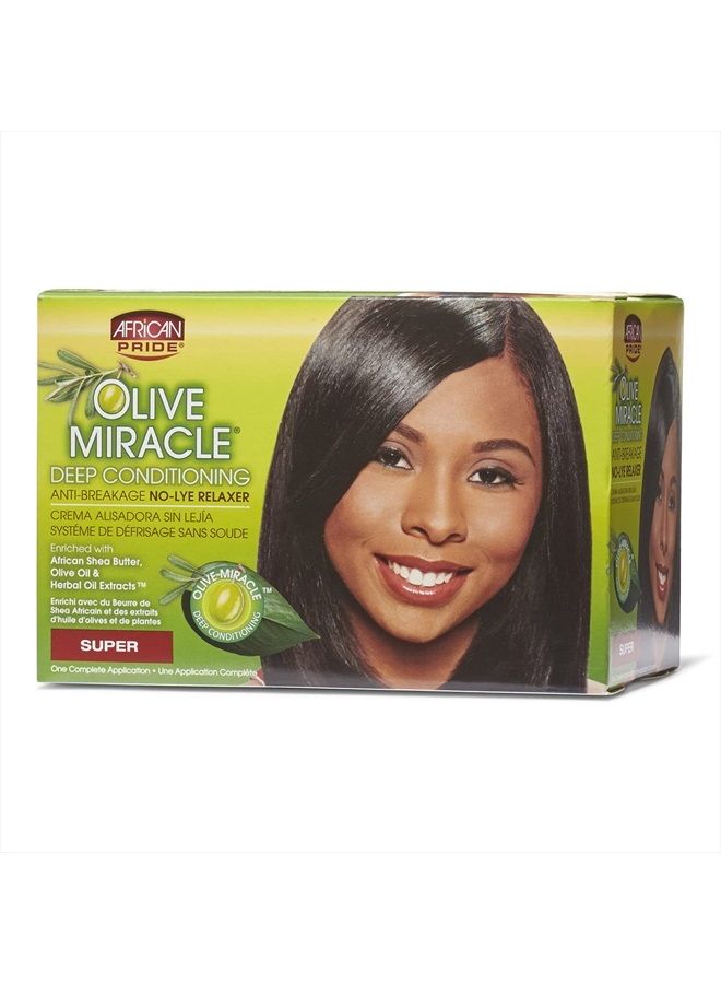 Olive Miracle Deep Conditioning No-Lye Relaxer Super - Contains Aloe Vera, Castor Oil & Biotin to Condition, Moisturize & Protect Hair, 1 Kit