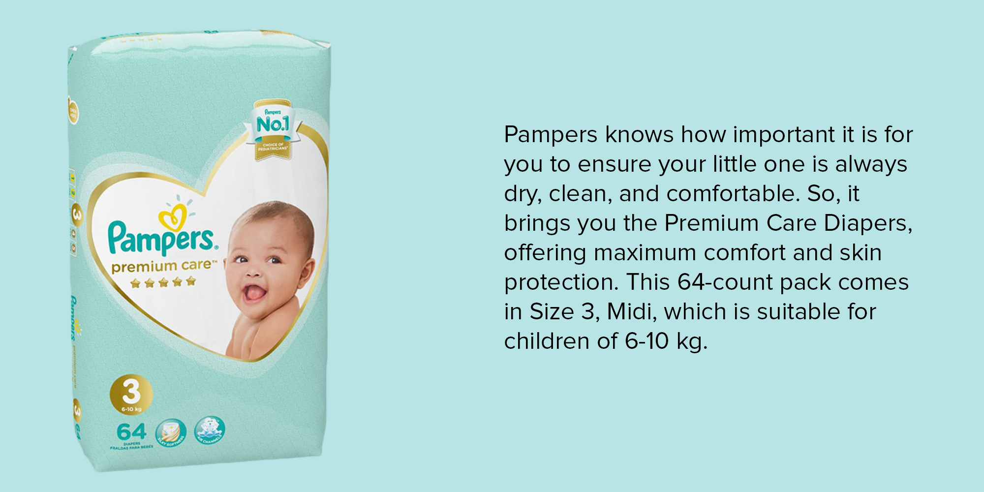 Pampers Premium Care Diapers (64 diapers)