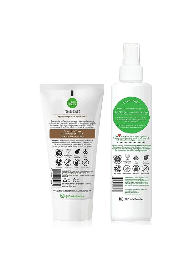 Kids Hair Detangling Bundle | 8.5 oz Detangler & 6 oz Conditioner | No Toxins | Hypoallergenic | Natural Conditioner | Detangling Spray | Coconut