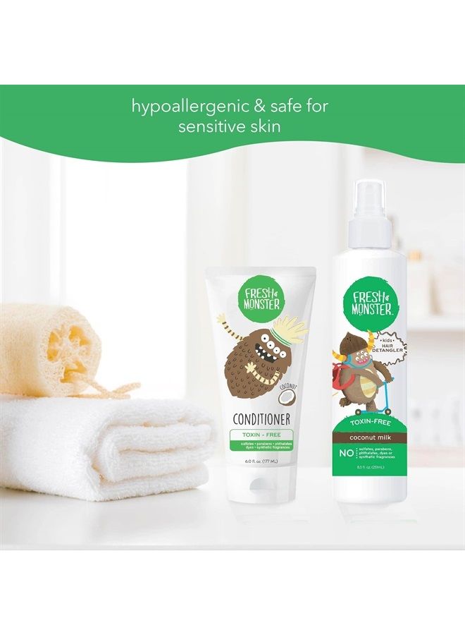 Kids Hair Detangling Bundle | 8.5 oz Detangler & 6 oz Conditioner | No Toxins | Hypoallergenic | Natural Conditioner | Detangling Spray | Coconut