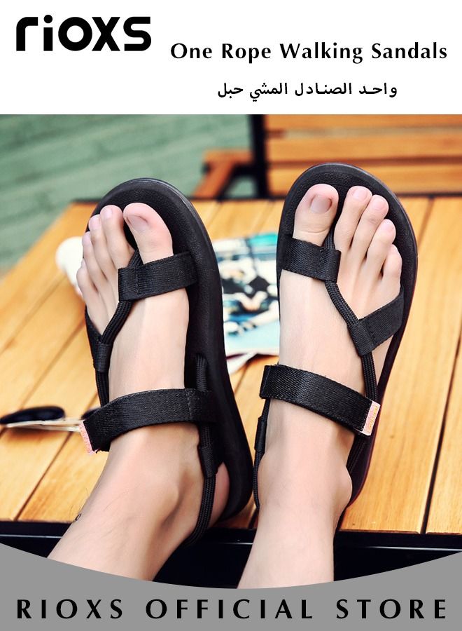 Men's One Rope Walking Sandals Summer Fashion Casual Strap Sandals Non-slip Outdoor Beach Hiking Sandals for Poolside or Walking