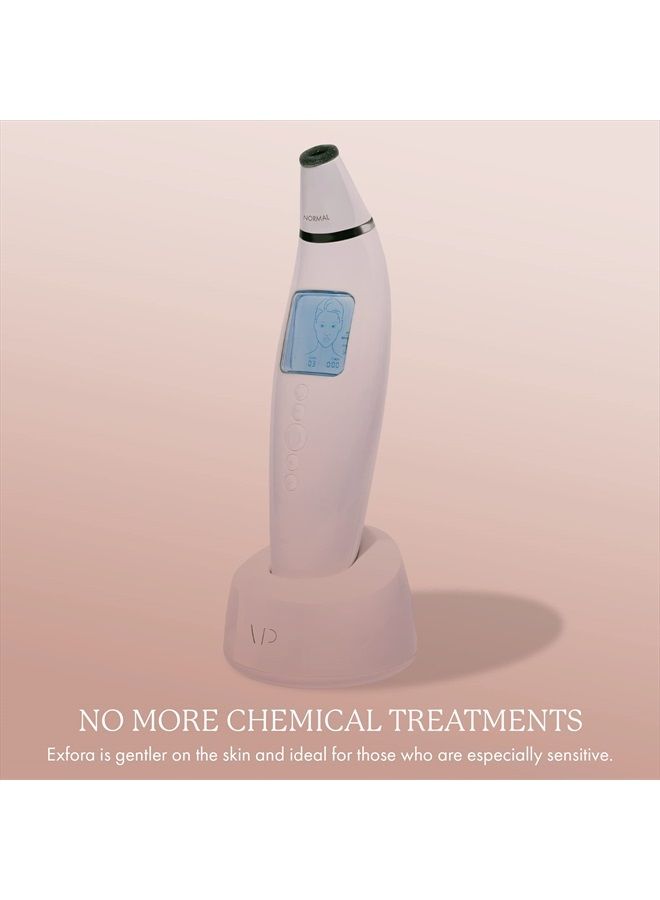 Exfora Facial Microdermabrasion Wand by Vanity Planet - Acne Treatment Reduce Wrinkles & Fine Lines - 4 Interchangeable Heads & Dual Charging Mode - Exfoliating Facial Cleanser for All Skin Types