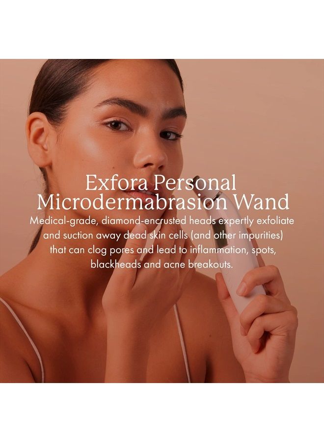 Exfora Facial Microdermabrasion Wand by Vanity Planet - Acne Treatment Reduce Wrinkles & Fine Lines - 4 Interchangeable Heads & Dual Charging Mode - Exfoliating Facial Cleanser for All Skin Types