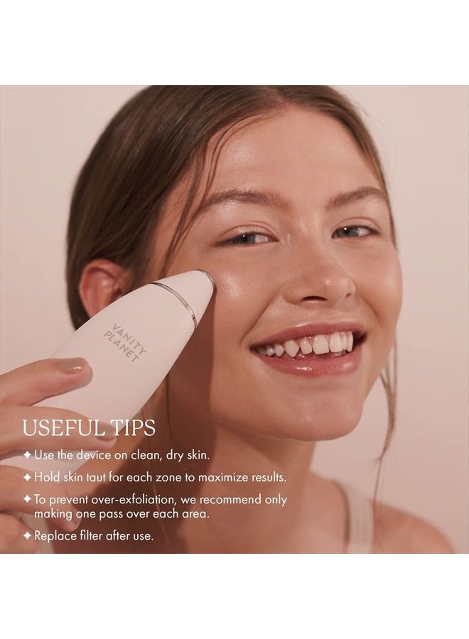 Exfora Facial Microdermabrasion Wand by Vanity Planet - Acne Treatment Reduce Wrinkles & Fine Lines - 4 Interchangeable Heads & Dual Charging Mode - Exfoliating Facial Cleanser for All Skin Types