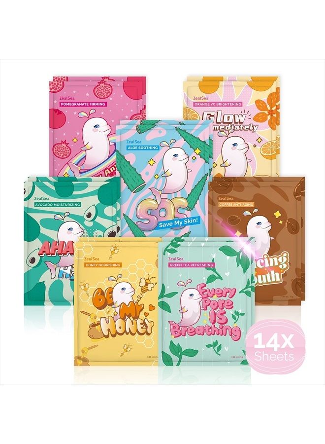 Sheet Mask Face Mask Skin Care (Pack of 14) Beauty Facial Mask Kids Spa Face Mask Birthday Party gifts Women, kids Girls Skincare - Hydrate, Brighten, Moisturize,Soothe for All Skin Types