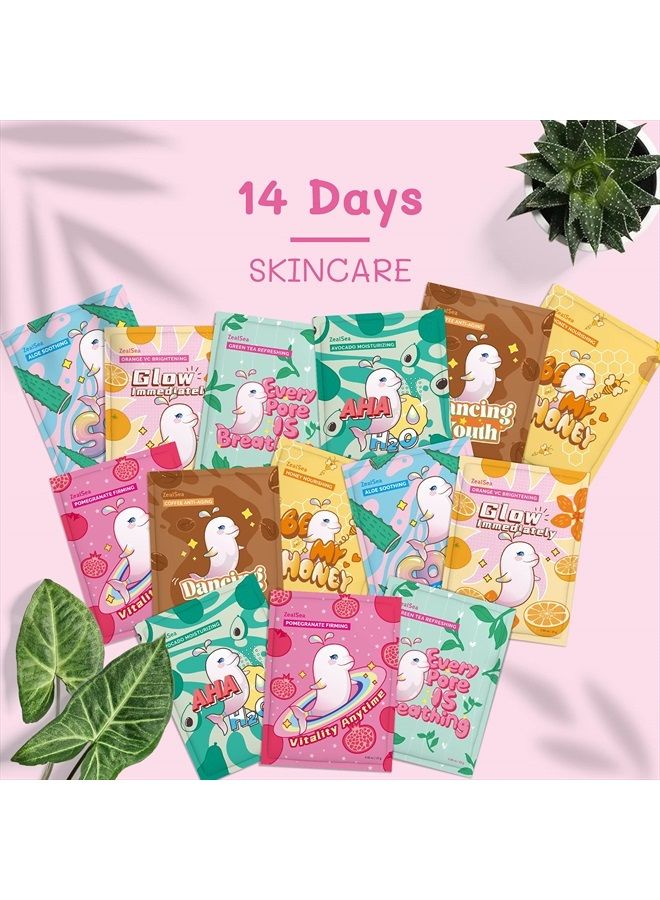 Sheet Mask Face Mask Skin Care (Pack of 14) Beauty Facial Mask Kids Spa Face Mask Birthday Party gifts Women, kids Girls Skincare - Hydrate, Brighten, Moisturize,Soothe for All Skin Types