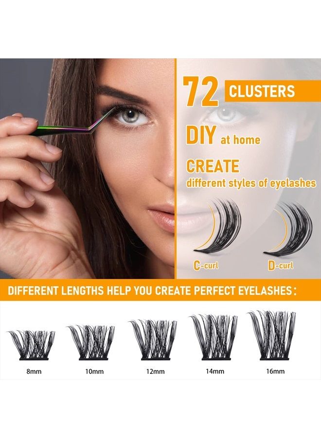 Lash Clusters B05 72 Cluster Lashes Mixed Tray DIY Eyelash Extensions D Curl B&Q LASH Fluffy Individual Eyelash Clusters Extensions DIY at Home (B05,D-8-16MIX)