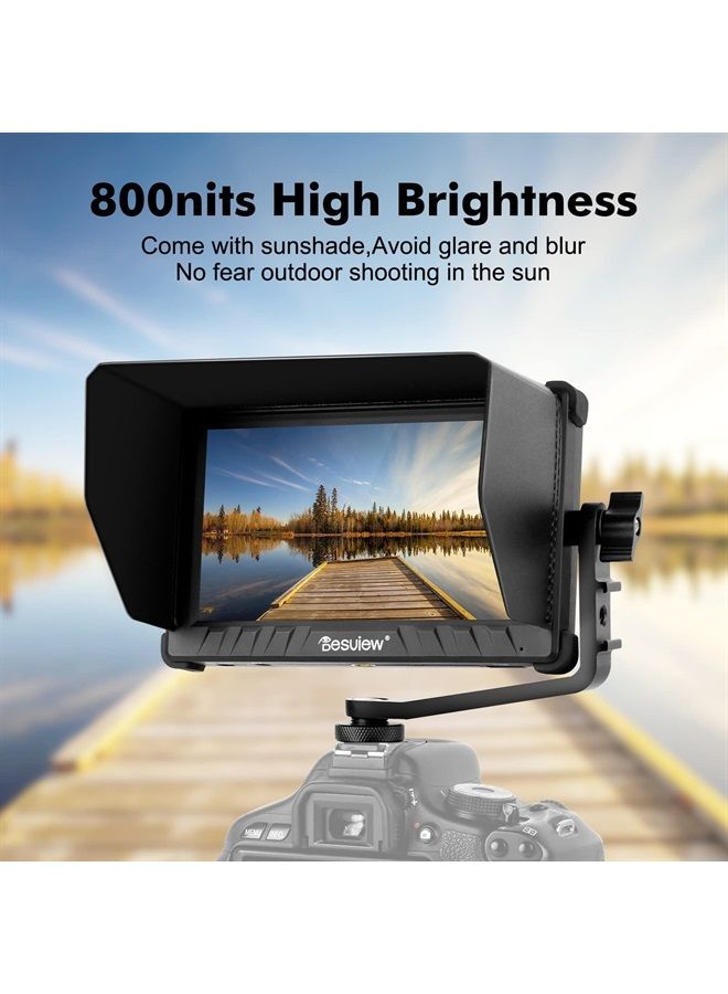 P5II Camera Monitor 800nits High Brightness 5.5 inch IPS 178° View Angle 4K HDMI Field Monitor with HDR Waveform 3D LUT Peaking Focus Assist Include Sunshade and Tilt Arm