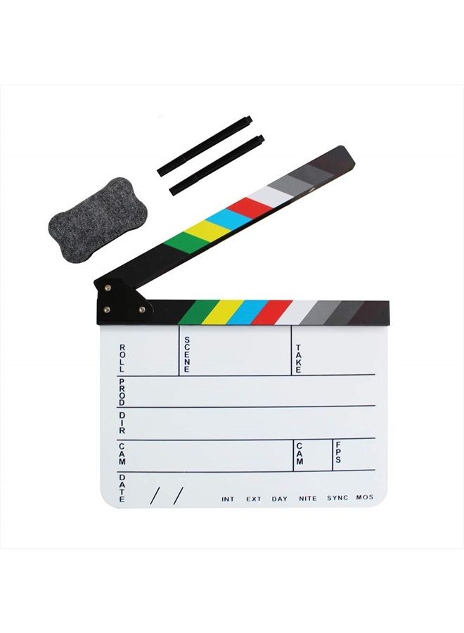 Acrylic Film Directors Clapboard, Hollywood Filming Slate Movie Clapboard Decoration Larger Scene Clapper Board with a Magnetic Blackboard Eraser and Two Custom Pens