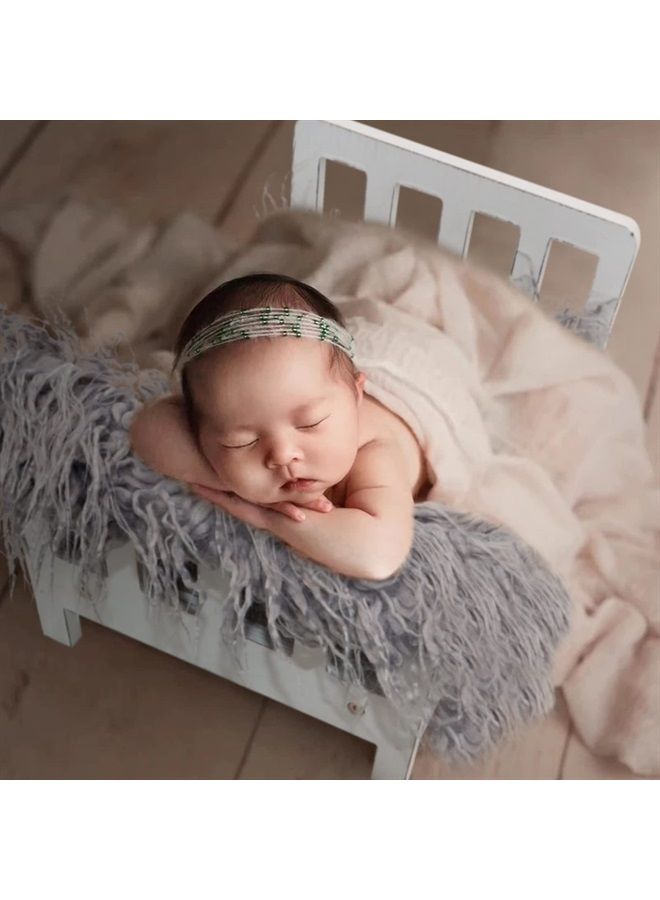 Newborn Photography Props Bed, 0-2 Months White Wooden Baby Photoshoot Props Bed, Doll Bed with Box for Newborn Photoshoot(B)