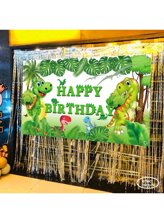 Ushinemi Dinosaur Birthday Backdrop for Kids Boys, Happy Birthday Backdrop Banner Party Decorations Supplies Sign, Green, 6 x 3.6 Feet