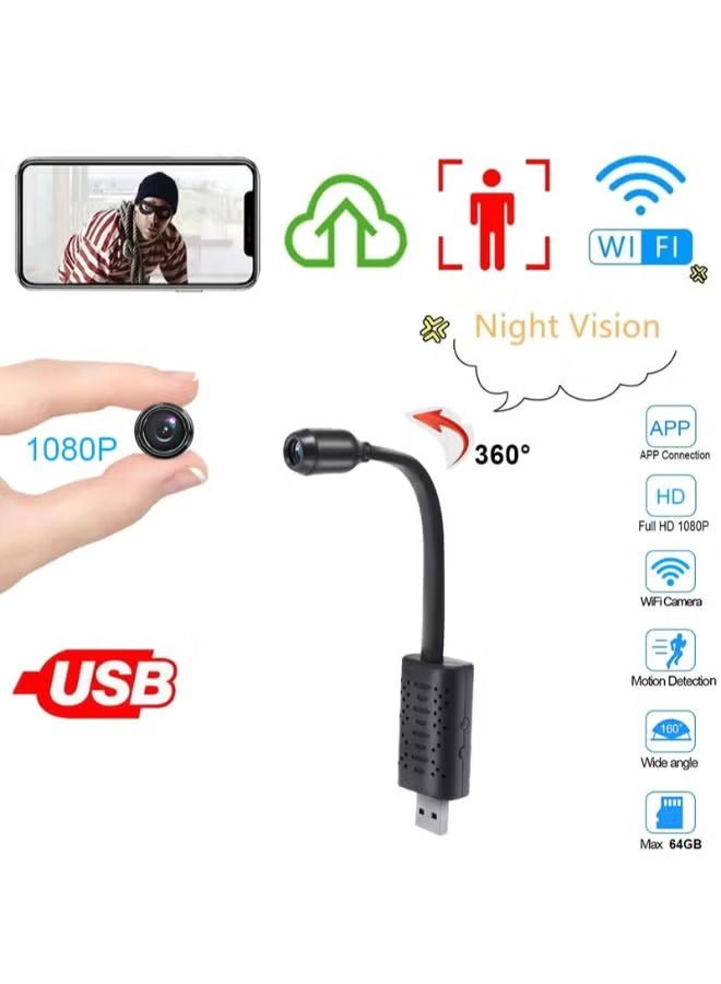 Full HD 4K 1080P USB Wifi Mini Camera WiFi Camera Wireless USB Plug Small Security Camera 1080P HD Motion Detection Monitor for Home Office Indoor